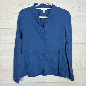 Eileen Fisher Blue Linen Blend Zippered Blouse Size XS